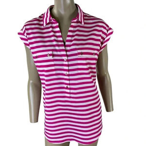 New York & Company Striped Chiffon Tops Blouse Size L Pink & White Sleeveless